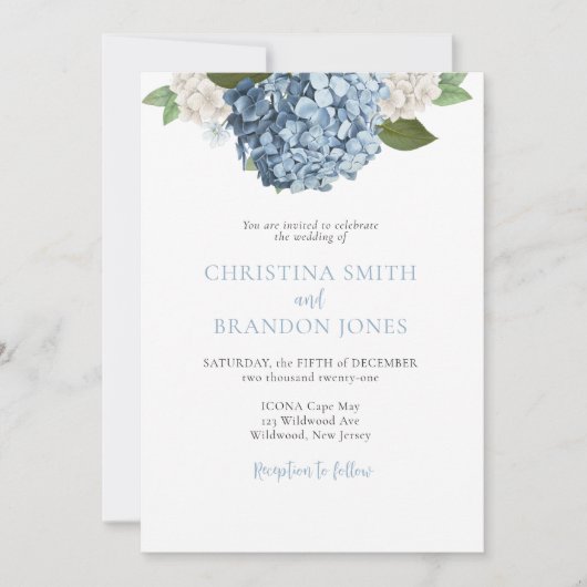 Blue Hydrangea Wedding Invitations (Devant)