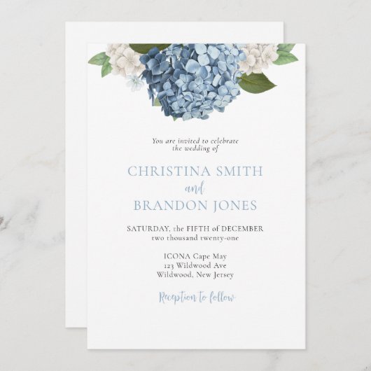 Blue Hydrangea Wedding Invitations (Devant / Derrière)