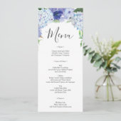 Blue Hydrangea Wedding Menu of Vrijgezellenfeest Kaart (Staand voorkant)