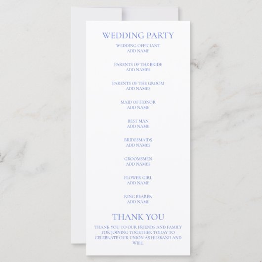 Blue Hydrangea Wedding Programme (Achterkant)