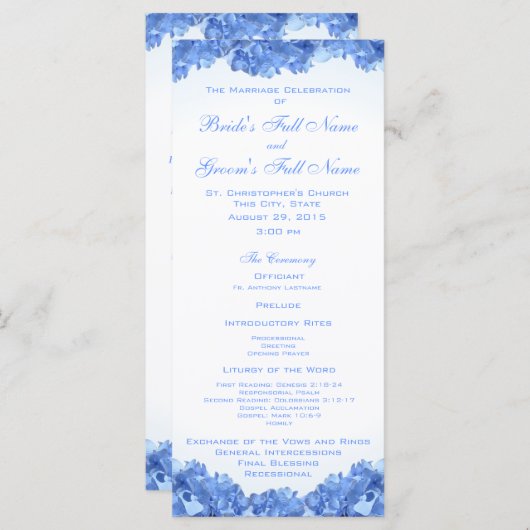 Blue Hydrangea Wedding Programme Programma (Voorkant / Achterkant)