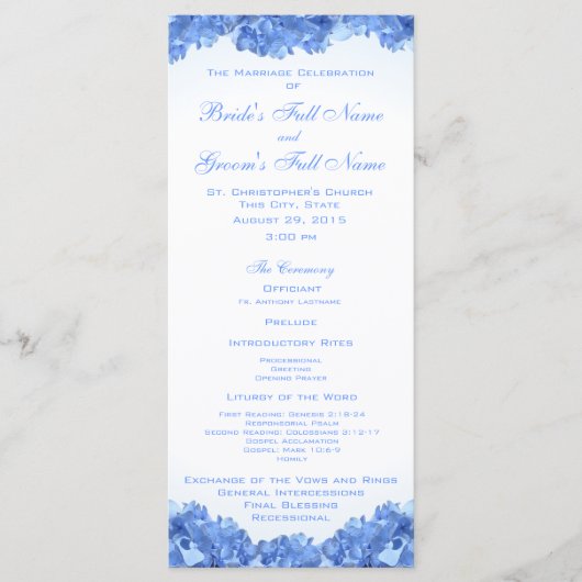 Blue Hydrangea Wedding Programme Programma (Voorkant)