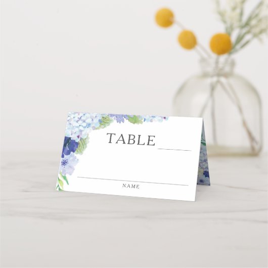 Blue Hydrangea Wedding Receptie Place Cards (Voorkant)