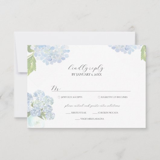 Blue Hydrangea Wedding Response Card RSVP Kaartje (Voorkant)