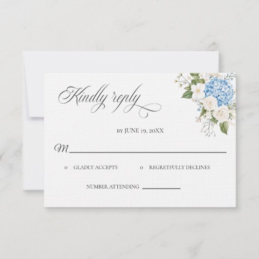 Blue Hydrangea Wedding RSVP card (Voorkant)