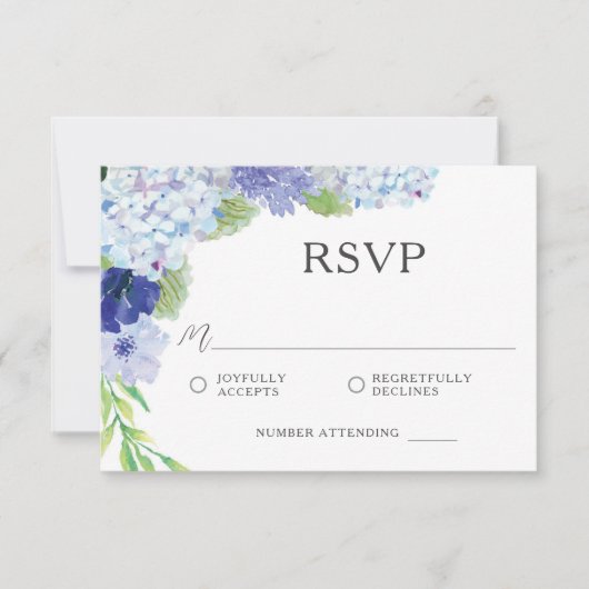 Blue Hydrangea Wedding RSVP Kaart (Voorkant)