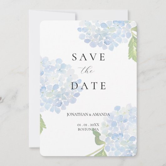 Blue Hydrangea Wedding Save The Date (Voorkant)