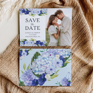 Blue Hydrangea Wedding Save the Date Kaart