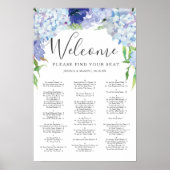 Blue Hydrangea Wedding Seding Chart Sign Poster (Voorkant)