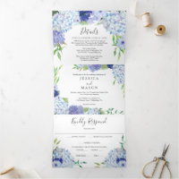 Blue Hydrangea Wedding Tri-Fold Uitnodigingen