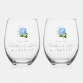 Blue Hydrangea Wedding Wijnglas Zonder Voet (Voorkant)