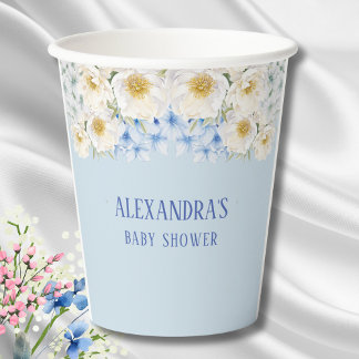 Blue Hydrangea White Floral Garden Baby shower Papieren Bekers