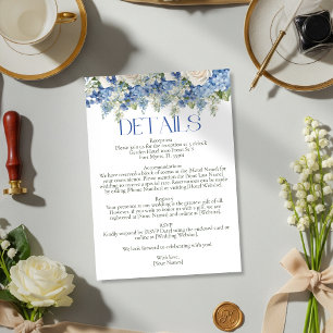 Blue Hydrangea White Floral Garden Wedding Details Informatiekaartje