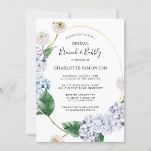 Blue Hydrangea White Rose Floral Brunch Bubble Kaart