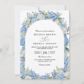 Blue Hydrangea White Roses Floral QR Code Wedding Kaart (Voorkant)