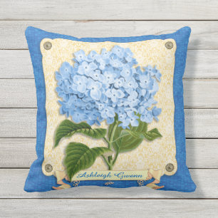 Blue Hydrangea Yellow Damask Banner Tile Cutouts Buitenkussen