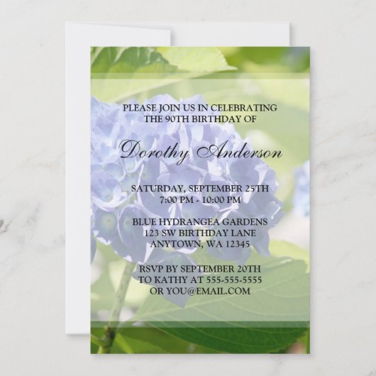 Blue Hydrangeas 90th Birthday Party Invitations (Devant)