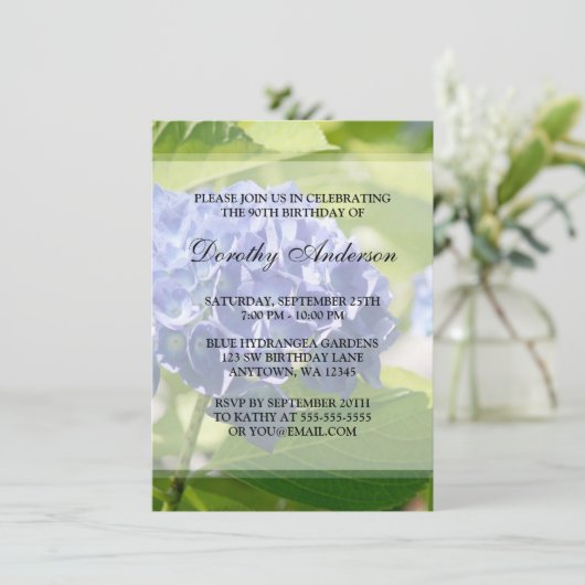 Blue Hydrangeas 90th Birthday Party Invitations (Debout devant)