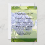 Blue Hydrangeas 90th Birthday Party Invitations<br><div class="desc">Invitation en style vos invités avec cette invitation à la fête du 90e anniversaire avec une photo de magnifiques fleurs bleues de Hydrangeas. Parfait pour une fête de 90 ans. customisez facilement avec vos détails de fête !Taille:4.5 cm x 6.25 cm</div>