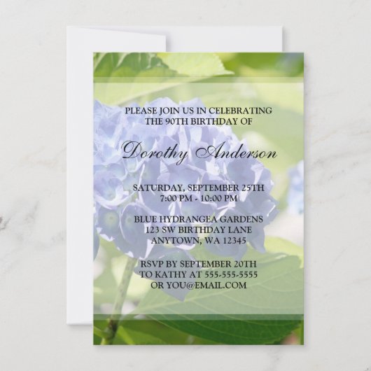 Blue Hydrangeas 90th Birthday Party Invitations Kaart (Voorkant)