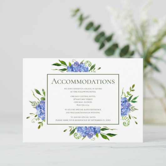 Blue Hydrangeas Accommodaties Informatiekaartje (Staand voorkant)