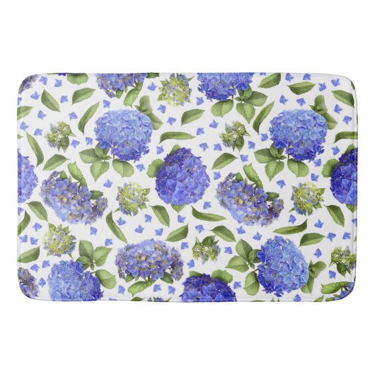 Blue Hydrangeas All Over Floral Pattern Badmat (Voorkant)