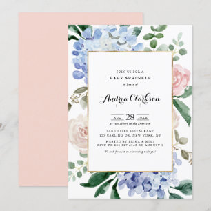 Blue Hydrangeas and Pink Roses Baby Sprinkle Kaart