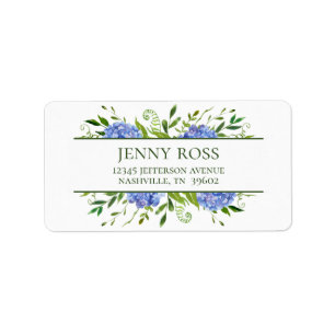 Blue Hydrangeas Baby shower Return Address Etiket