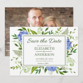 Blue Hydrangeas Bloemen Waterverf Foto Bruiloft Save The Date (Voorkant / Achterkant)