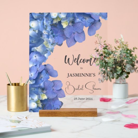 Blue Hydrangeas Blooms Bridal Shower Acryl Bord (Huwelijk)
