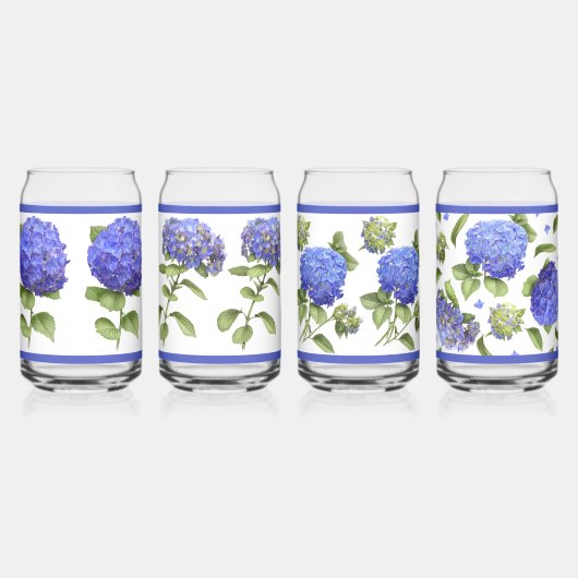 Blue Hydrangeas Botanique Art Can Glass Set (Recto)
