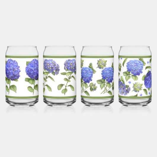 Blue Hydrangeas Botanique Art Can Glass Set (Dos)