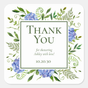 Blue Hydrangeas Boy Baby shower Bedankt Vierkante Sticker