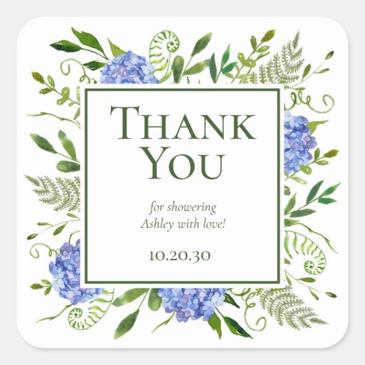 Blue Hydrangeas Boy Baby shower Bedankt Vierkante Sticker (Voorkant)
