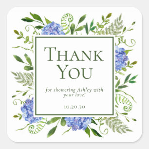 Blue Hydrangeas Boy Baby shower Bedankt Vierkante Sticker