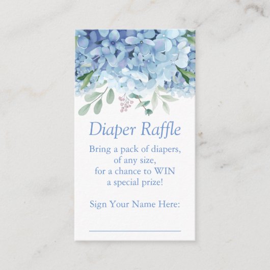 Blue Hydrangeas Boy Luier Raffle Ticket Informatiekaartje (Voorkant)