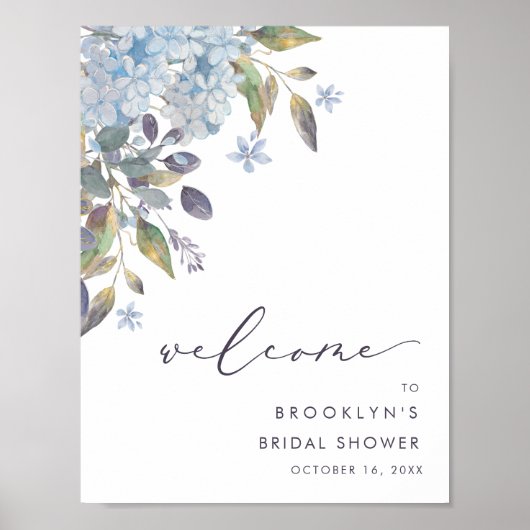 Blue Hydrangeas Bridal Shower Welcome Poster (Voorkant)