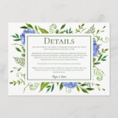 Blue Hydrangeas bruiloft details Informatiekaartje (Voorkant)