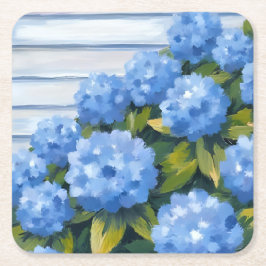 Blue Hydrangeas Bushes Floral Painting Vierkante Kartonnen Onderzetter