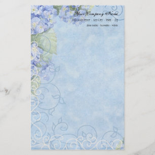 Blue Hydrangeas, Butterfly & Swirl Modern Floral Briefpapier