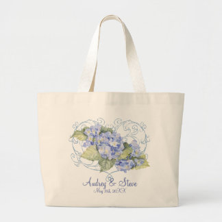 Blue Hydrangeas, Butterfly & Swirl Modern Floral Grote Tote Bag