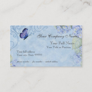 Blue Hydrangeas, Butterfly & Swirl Modern Floral Visitekaartje