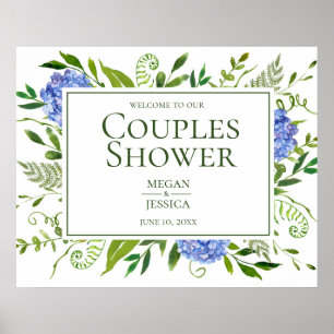 Blue Hydrangeas Couples Shower Sign Poster