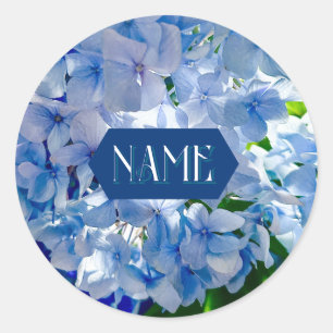 Blue Hydrangeas Custom Name Ronde Sticker