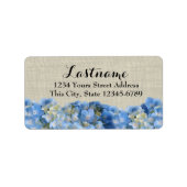 Blue Hydrangeas en Burlap Etiket (Voorkant)