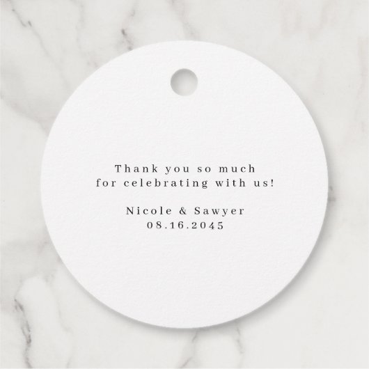 Blue Hydrangeas en Ivory Rozen Weddenschap Harteli Bedankjes Labels (Achterkant)