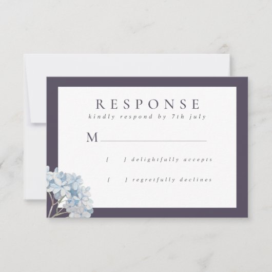 Blue Hydrangeas en Navy Wedding RSVP Kaartje (Voorkant)