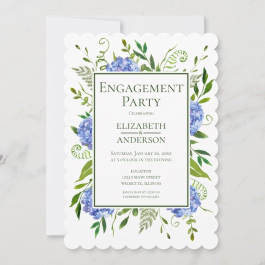 Blue Hydrangeas Engagement Party Invitation Kaart (Voorkant)