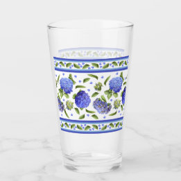 Blue Hydrangeas Fancy Leaf Border Glas