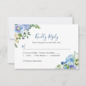 Blue Hydrangeas Floral Chic Wedding RSVP Kaartje (Voorkant)